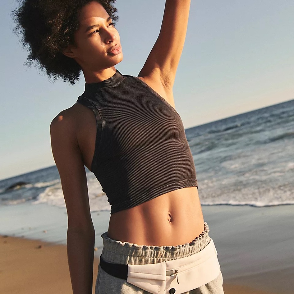 FP Movement Happiness Runs High Neck Crop Tank, Washed Grey, XS/S